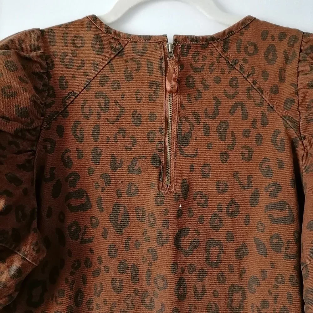 NWT Universal Thread Womens Brown Puff Sleeve Leopard Mini Dress Size 4 - Picture 5 of 8